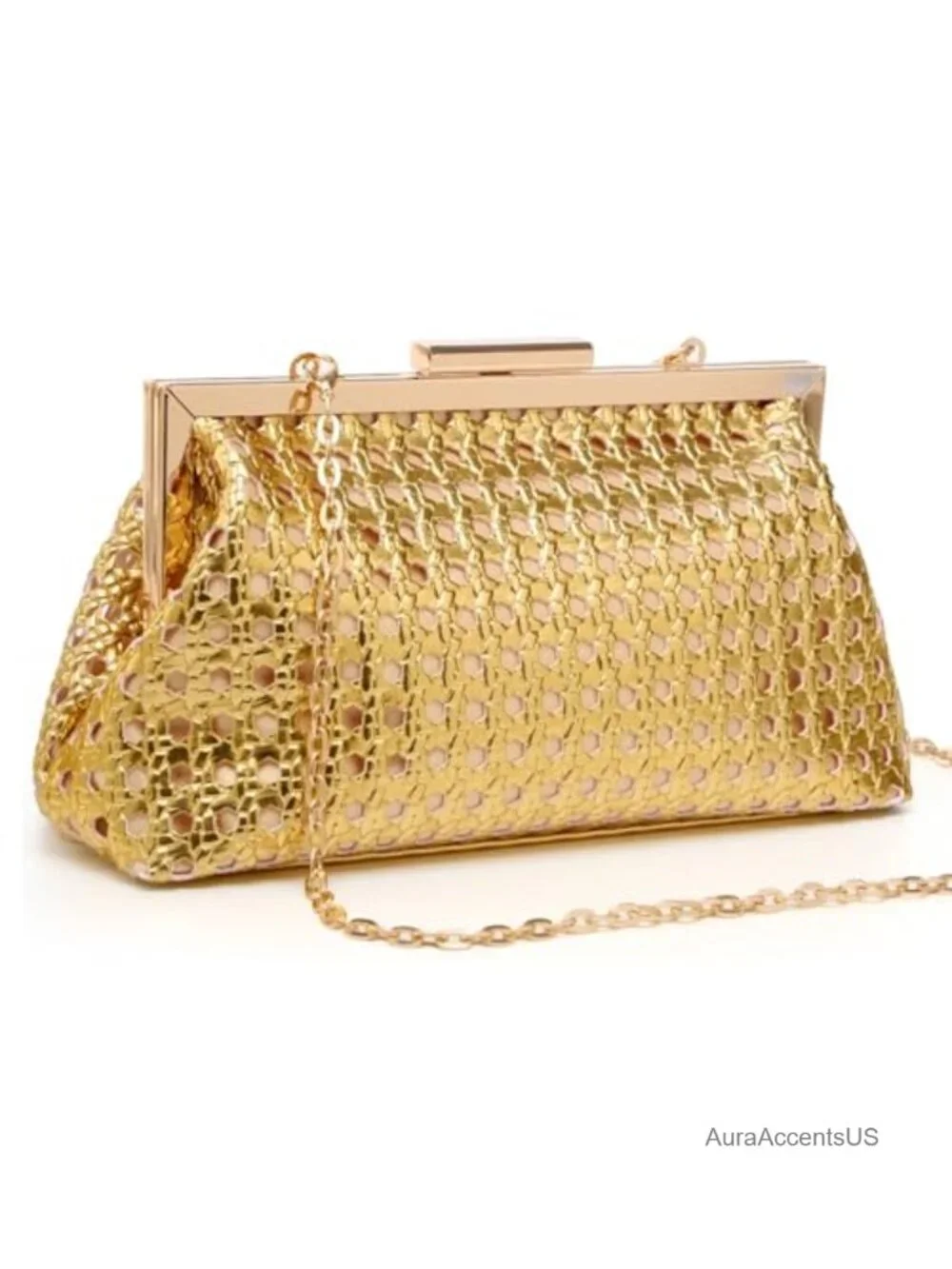 Woven Evening Clutch Crossbody Bag with Detachable Chain